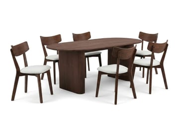 Noira spisegruppe 220 cm rektangulær i valnøtt med 6 Amelia spisestoler med pute - Valnøtt/Beige - Møbler - Bord - Spisegruppe