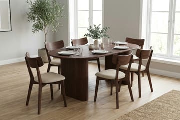 Noira spisegruppe 220 cm rektangulær i valnøtt med 6 Amelia spisestoler med pute - Valnøtt/Beige - Møbler - Bord - Spisegruppe