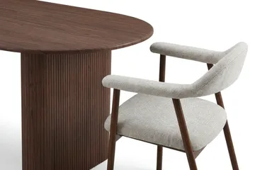 Noira spisegruppe 220 cm rektangulær i valnøtt med 6 Ronja spisestoler - Sand/valnøtt - Møbler - Bord - Spisegruppe