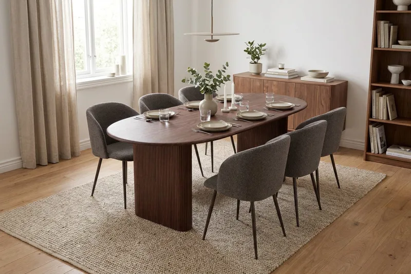 Noira Spisegruppe 220 cm rektangulær med 6 Greya Spisestoler - Valnøtt - Møbler - Bord - Spisegruppe