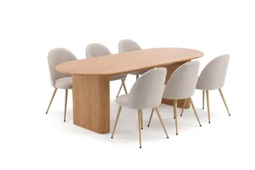 Noira Spisegruppe 220 cm rektangulær med 6 Nibe Plus Spisestoler - Eik - Møbler - Bord - Spisegruppe