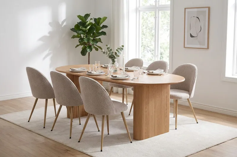 Noira Spisegruppe 220 cm rektangulær med 6 Nibe Plus Spisestoler - Eik - Møbler - Bord - Spisegruppe