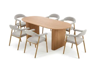 Noira spisegruppe 220 cm rektangulært i eik med 6 Ronja spisestoler - Sand/eik - Møbler - Bord - Spisegruppe