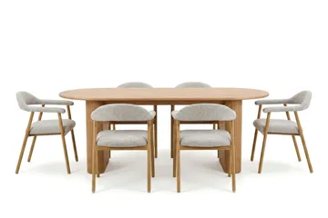 Noira spisegruppe 220 cm rektangulært i eik med 6 Ronja spisestoler - Sand/eik - Møbler - Bord - Spisegruppe