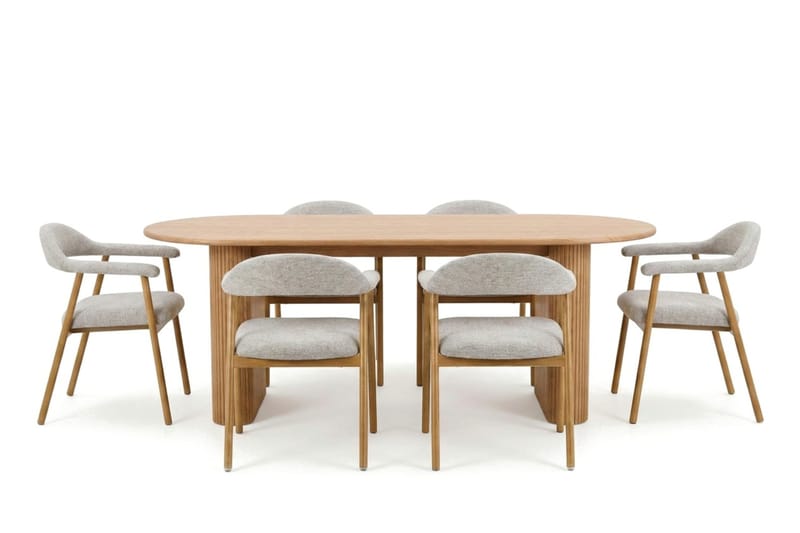 Noira spisegruppe 220 cm rektangulært i eik med 6 Ronja spisestoler - Sand/eik - Møbler - Bord - Spisegruppe