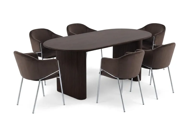 Noira Spisegruppe oval 220 cm med 6 Filip Spisestoler, Røkt eik