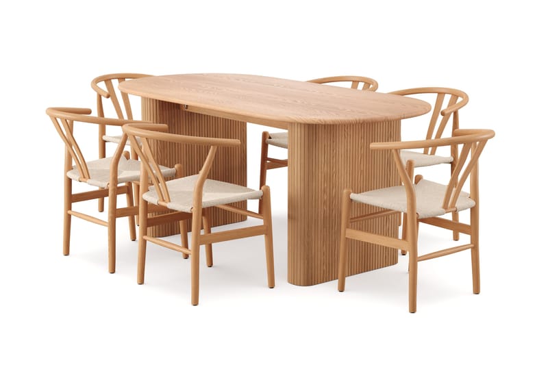 Noira spisegruppe rektangulær 180 cm eik med 6 Dastoori spisestoler, Eik