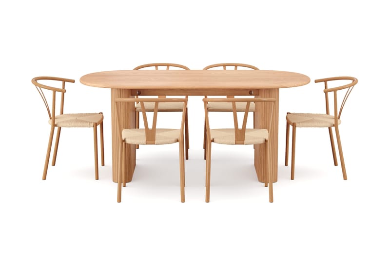 Noira spisegruppe rektangulær 180 cm eik med 6 Elysia spisestoler - Eik - Møbler - Bord - Spisegruppe