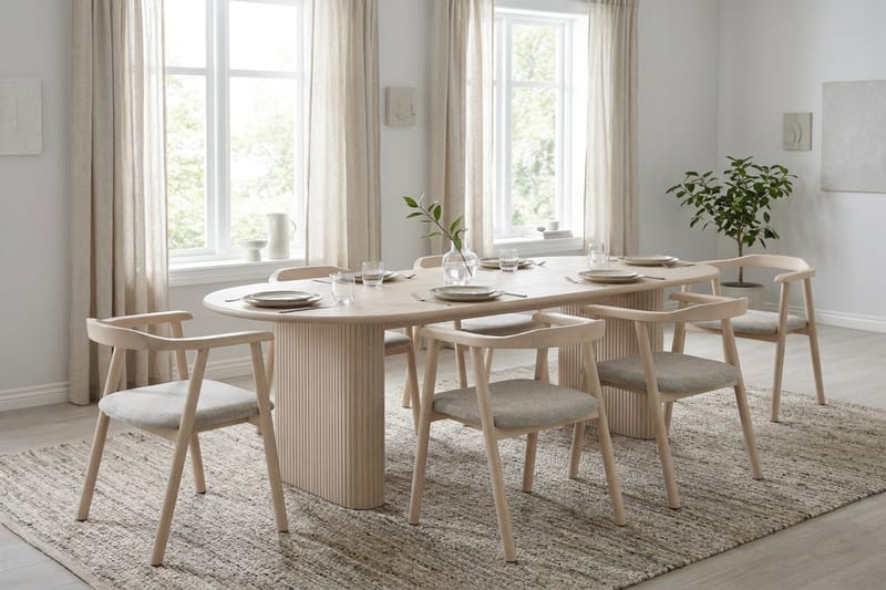 Noira Spisegruppe rektangulær 180 cm Hvitlasert med 6 Jolie Spisestoler - Møbler - Bord - Spisegruppe