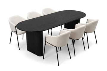 Noira spisegruppe rektangul ær 180 cm svart med 6 Filip spisestoler - Svart - Møbler - Bord - Spisegruppe