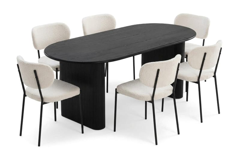 Noira spisegruppe rektangulær 180 cm svart med 6 Gemmiano spisestoler - Svart - Møbler - Bord - Spisegruppe
