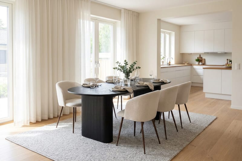 Noira spisegruppe rektangulær 180 cm svart med 6 Greya spisestoler - Svart - Møbler - Bord - Spisegruppe