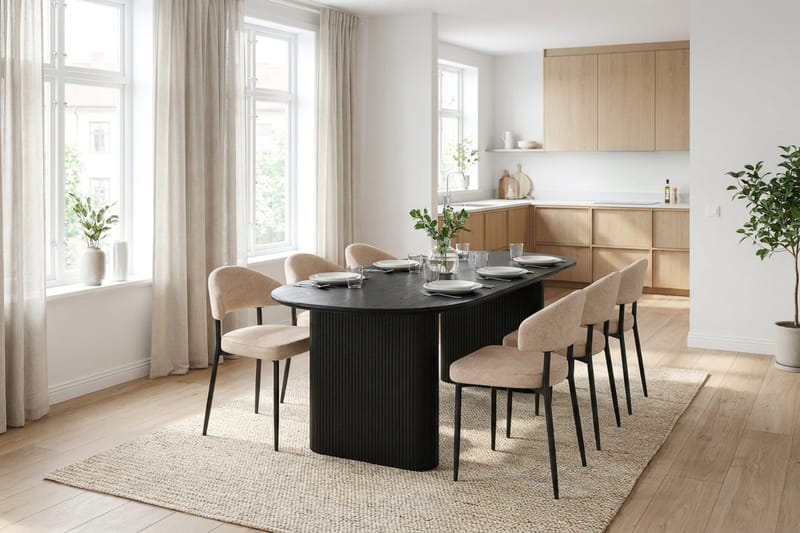 Noira spisegruppe rektangulær 180 cm svart med 6 Jairam spisestoler - Svart - Møbler - Bord - Spisegruppe