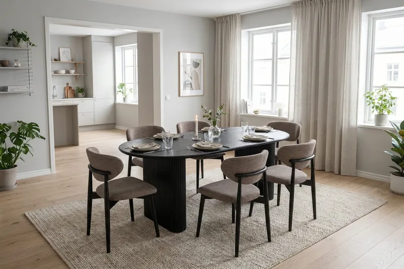 Noira spisegruppe rektangulær 180 cm svart med 6 Molly spisestoler - Svartbeiset eik - Møbler - Bord - Spisegruppe
