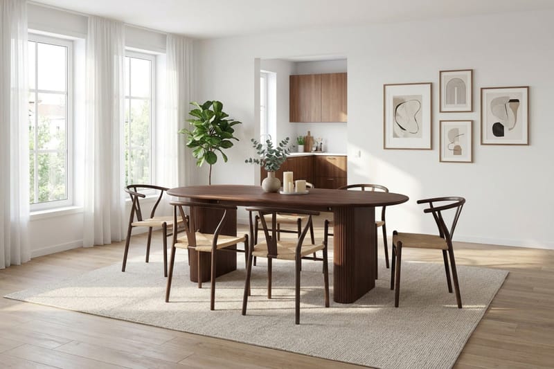 Noira spisegruppe rektangulær 180 cm valnøtt med 6 Elysia spisestoler - Valnøtt - Møbler - Bord - Spisegruppe