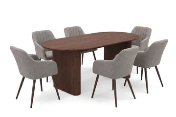 Noira spisegruppe rektangulær 180 cm valnøtt med 6 Filippa spisestoler - Valnøtt - Møbler - Bord - Spisegruppe