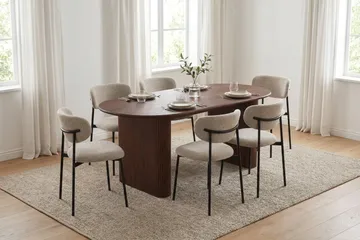 Noira spisegruppe rektangulær 180 cm valnøtt med 6 Lucy spisestoler - Valnøtt - Møbler - Bord - Spisegruppe