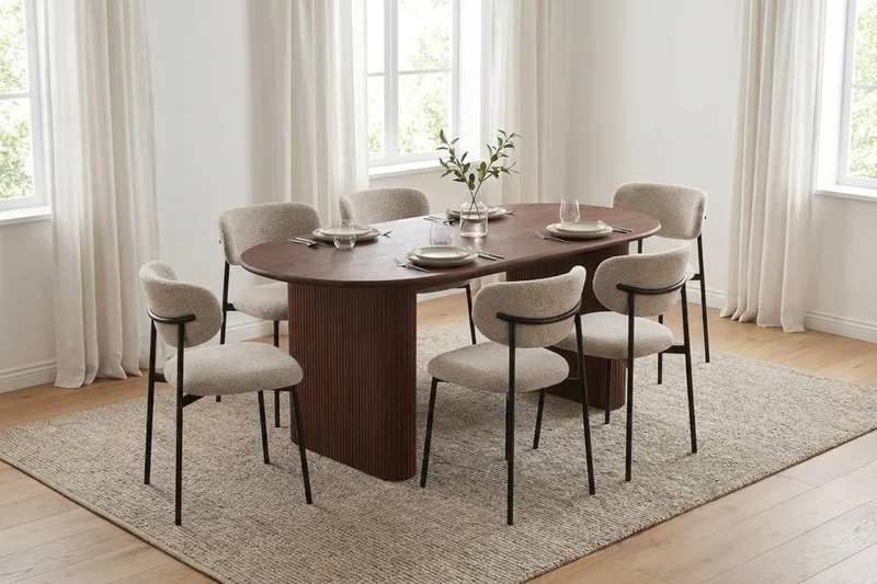 Noira spisegruppe rektangulær 180 cm valnøtt med 6 Lucy spisestoler - Valnøtt - Møbler - Bord - Spisegruppe