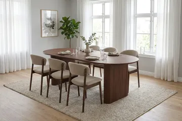 Noira Spisegruppe rektangulær 180 cm Valnøtt med 6 Nala Spisestoler - Valnøtt - Møbler - Bord - Spisegruppe