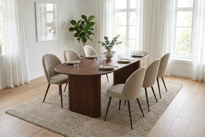 Noira spisegruppe rektangulær 180 cm valnøtt med 6 Nibe Plus spisestoler - Valnøtt - Møbler - Bord - Spisegruppe