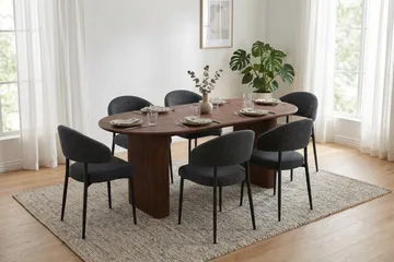 Noira spisegruppe rektangulær 180 cm valnøtt med 6 Sawako spisestoler - Valnøtt - Møbler - Bord - Spisegruppe