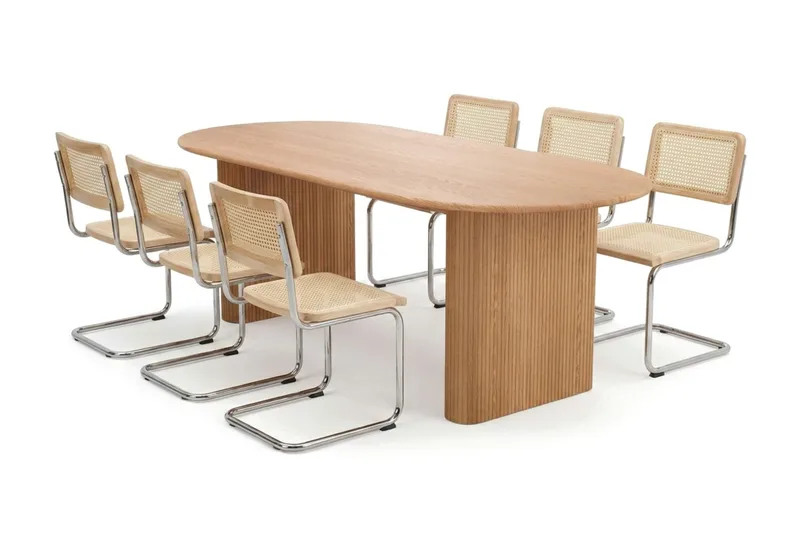 Noira spisegruppe rektangulær 220 cm eik med 6 Build spisestoler, Eik
