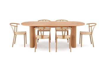 Noira spisegruppe rektangulær 220 cm eik med 6 Elysia spisestoler - Eik - Møbler - Bord - Spisegruppe