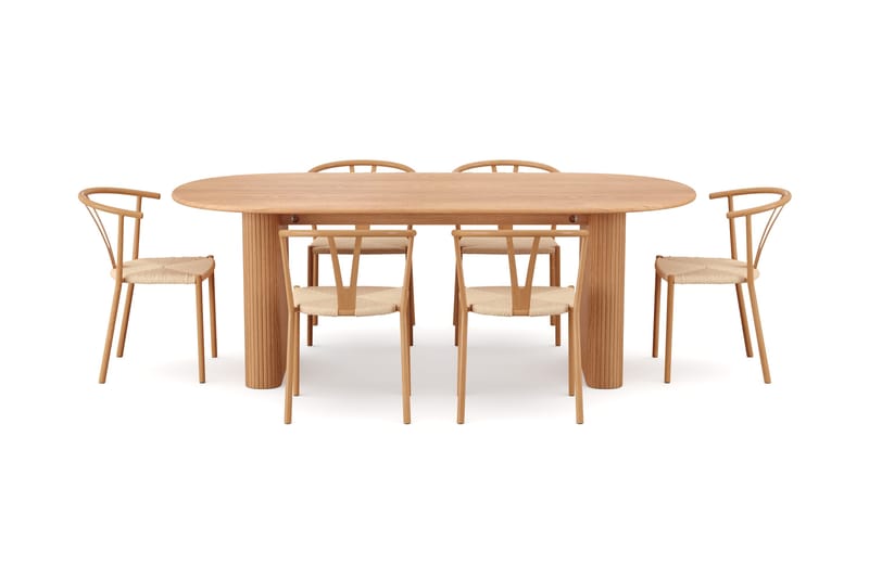 Noira spisegruppe rektangulær 220 cm eik med 6 Elysia spisestoler - Eik - Møbler - Bord - Spisegruppe