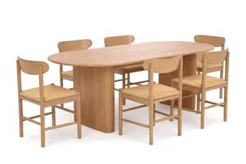 Noira spisegruppe rektangulær 220 cm eik med 6 Malte spisestoler - Møbler - Bord - Spisegruppe