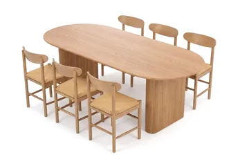 Noira spisegruppe rektangulær 220 cm eik med 6 Malte spisestoler - Møbler - Bord - Spisegruppe