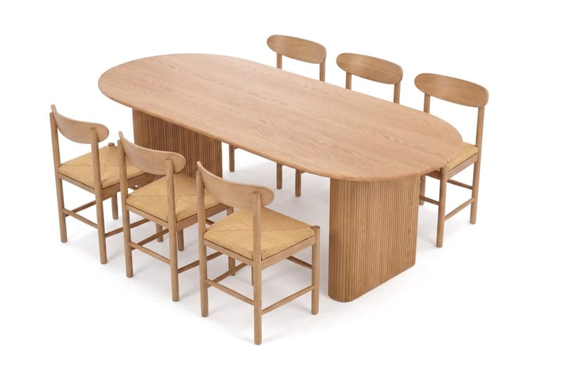 Noira spisegruppe rektangulær 220 cm eik med 6 Malte spisestoler - Møbler - Bord - Spisegruppe