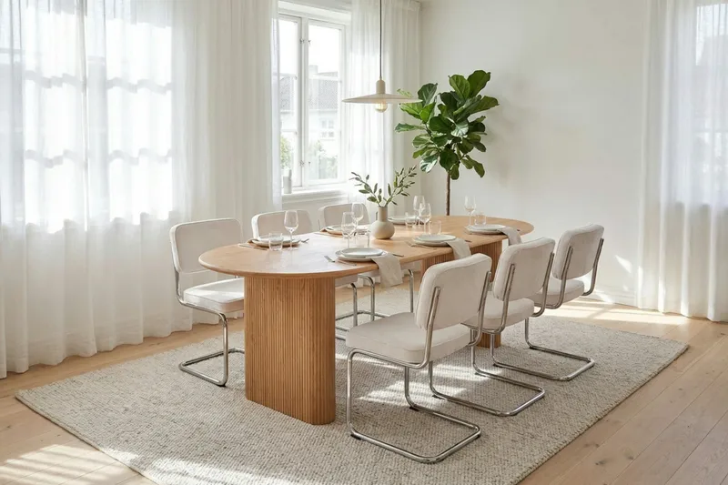 Noira spisegruppe rektangulær 220 cm eik med 6 Milva spisestoler - Eik - Møbler - Bord - Spisegruppe