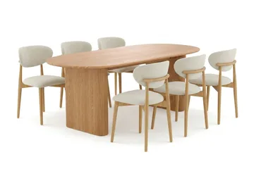 Noira spisegruppe rektangulær 220 cm eik med 6 Molly spisestoler