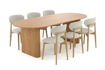 Noira spisegruppe rektangulær 220 cm eik med 6 Molly spisestoler - Eik - Møbler - Bord - Spisegruppe
