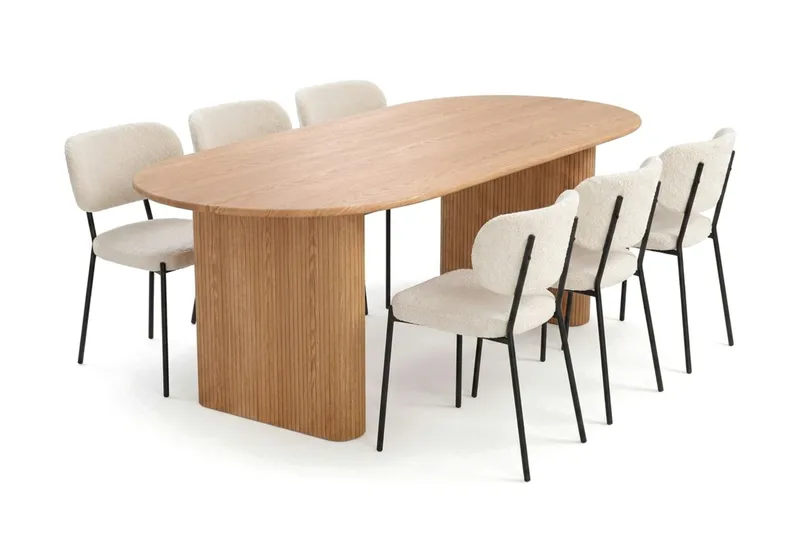 Noira spisegruppe rektangulær 220 cm eik med 8 Gemmiano spisestoler, Eik