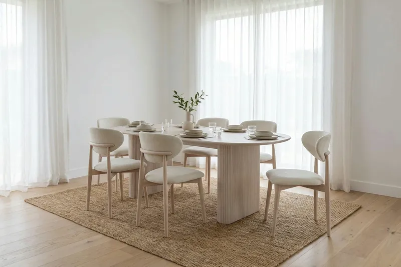 Noira spisegruppe rektangulær 220 cm hvitlasert med 6 Molly spisestoler - Hvitlasert - Møbler - Bord - Spisegruppe