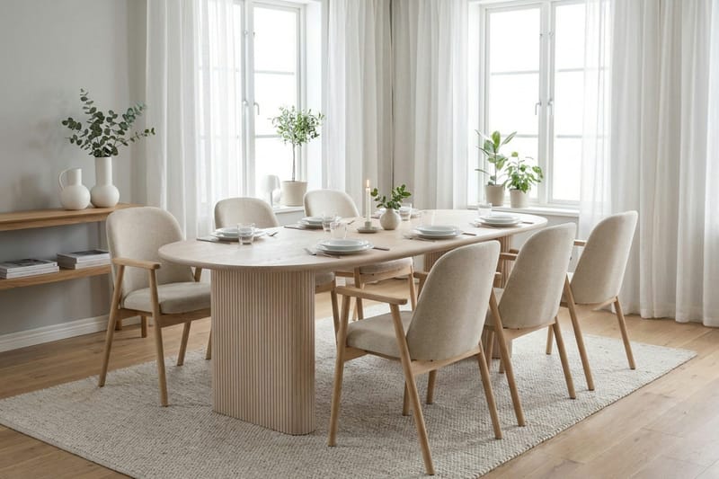 Noira spisegruppe rektangulær 220 cm hvitlasert med 6 Reciclar spisestoler - Hvitlasert - Møbler - Bord - Spisegruppe