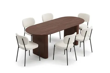 Noira Spisegruppe rektangulær 220 cm med 6 Gemmiano Spisestoler - Valnøtt - Møbler - Bord - Spisegruppe