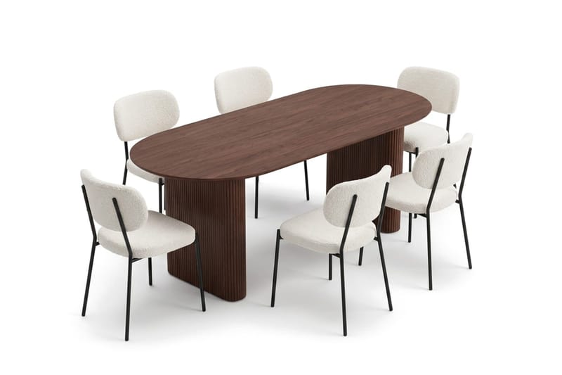 Noira Spisegruppe rektangulær 220 cm med 6 Gemmiano Spisestoler - Valnøtt - Møbler - Bord - Spisegruppe