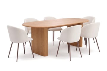Noira Spisegruppe rektangulær 220 cm med 6 Greya Spisestoler - Eik - Møbler - Bord - Spisegruppe