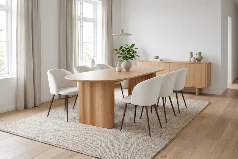 Noira Spisegruppe rektangulær 220 cm med 6 Greya Spisestoler - Eik - Møbler - Bord - Spisegruppe