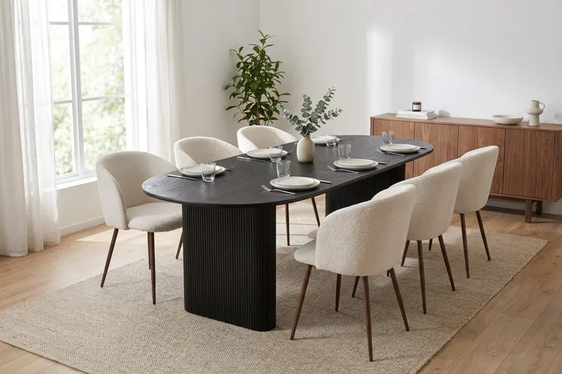 Noira Spisegruppe rektangulær 220 cm med 6 Greya Spisestoler - Svartlasert eik - Møbler - Bord - Spisegruppe