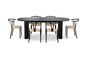 Noira spisegruppe rektangulær 220 cm svart med 6 Elysia spisestoler - Svartbeiset eik - Møbler - Bord - Spisegruppe