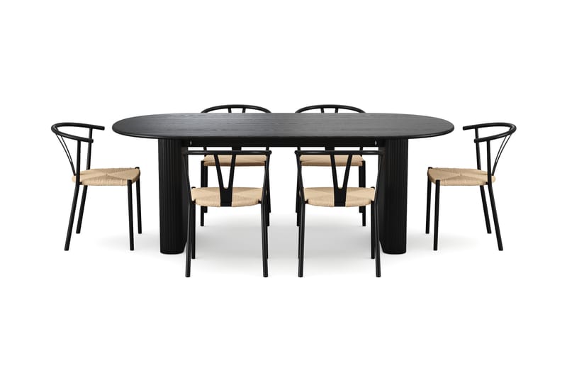 Noira spisegruppe rektangulær 220 cm svart med 6 Elysia spisestoler - Svartbeiset eik - Møbler - Bord - Spisegruppe