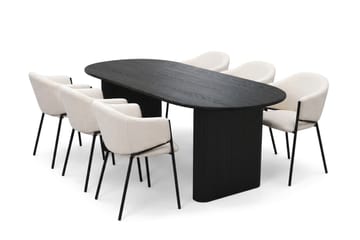 Noira spisegruppe rektangulær 220 cm svart med 6 Filip spisestoler - Svartbeiset eik - Møbler - Bord - Spisegruppe