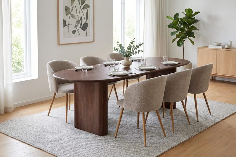 Noira spisegruppe rektangulær 220 cm valnøtt med 6 Greya spisestoler - Valnøtt - Møbler - Bord - Spisegruppe