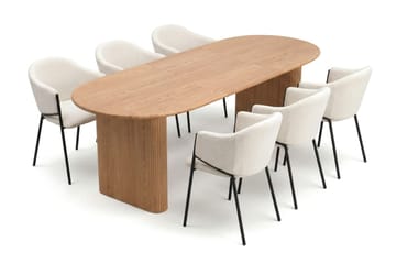 Noira spisegruppe uttrekkbar 160–220 cm eik med 6 Filip spisestoler - Eik - Møbler - Bord - Spisegruppe