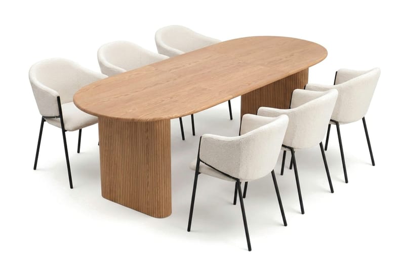 Noira spisegruppe uttrekkbar 160–220 cm eik med 6 Filip spisestoler - Eik - Møbler - Bord - Spisegruppe