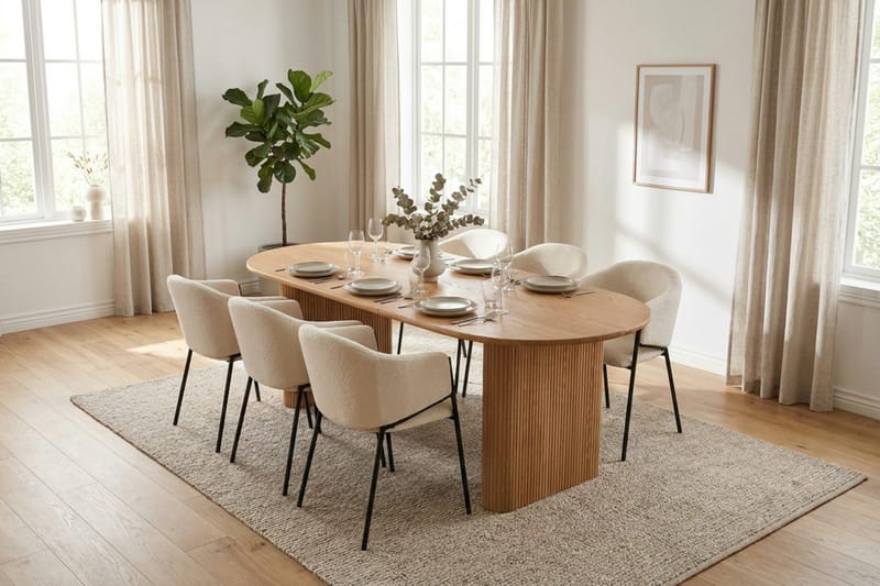 Noira spisegruppe uttrekkbar 160–220 cm eik med 6 Filip spisestoler - Eik - Møbler - Bord - Spisegruppe