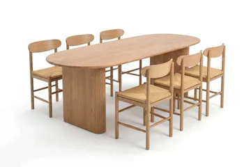 Noira spisegruppe uttrekkbar 160–220 cm eik med 6 Malte spisestoler - Møbler - Bord - Spisegruppe
